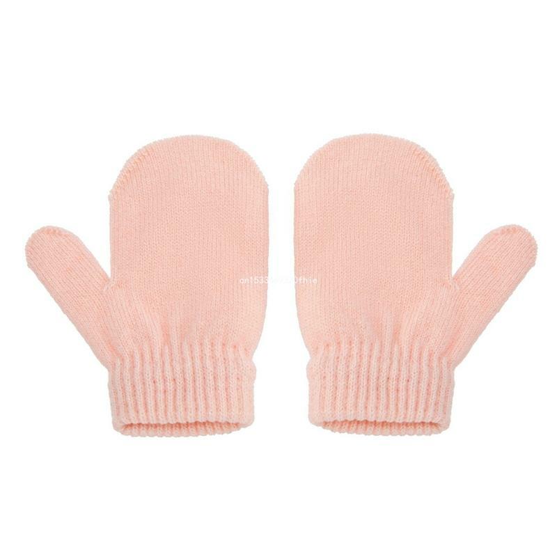 1 par guantes punto para bebés invierno para niños pequeños, guantes cálidos con dedos completos Color sólido/