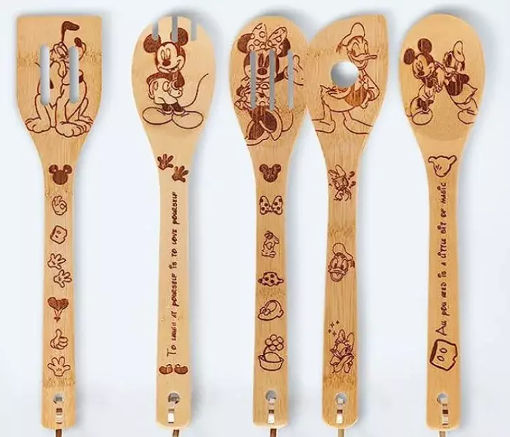 Disney-Juego de 5 piezas de Mickey para cocinar, espátulas de madera con diseño de dibujos animados, Mickey, Winnie Pooh