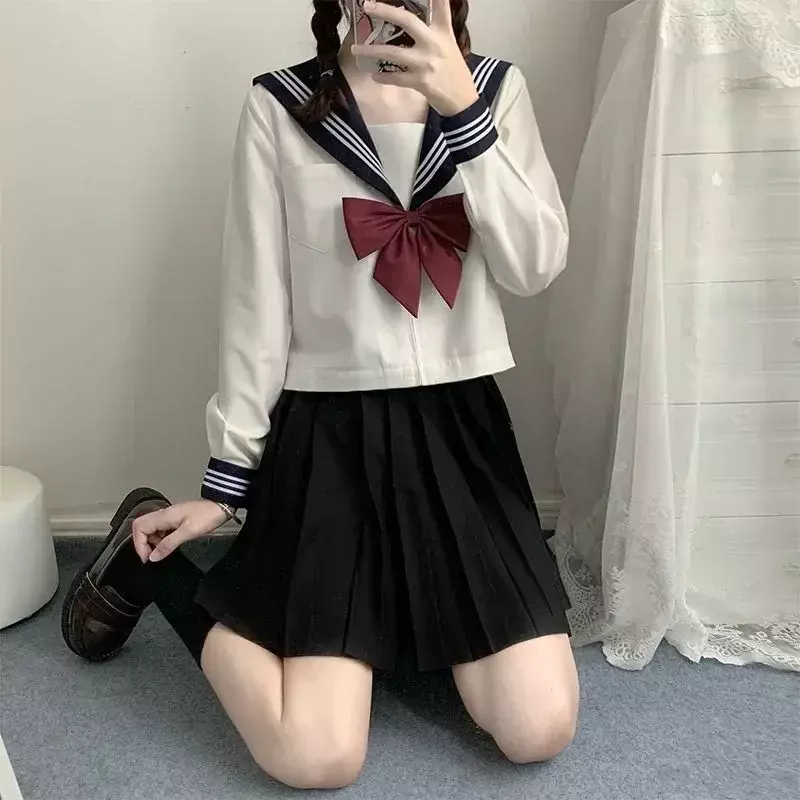 Suit Pleated Student Costume  School Uniforms Women Style Japanese Sailor Navy Girls Blouse Sexy