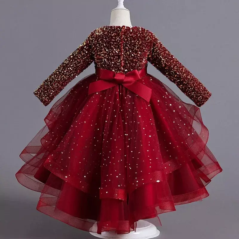 3歳から12歳までの子供のためのスパンコールのついたドレス,結婚式,クリスマスパーティーのためのエレガントな衣装