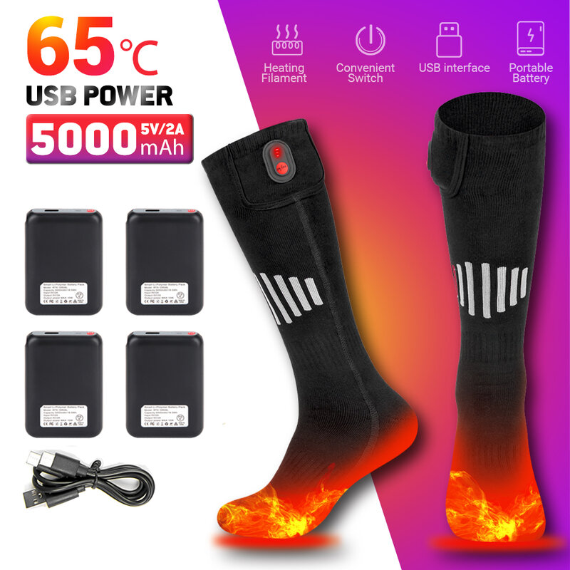 Calcetines calefactados térmicos recargables para deportes al aire libre, calentador de pies, esquí, moto de nieve, Invierno