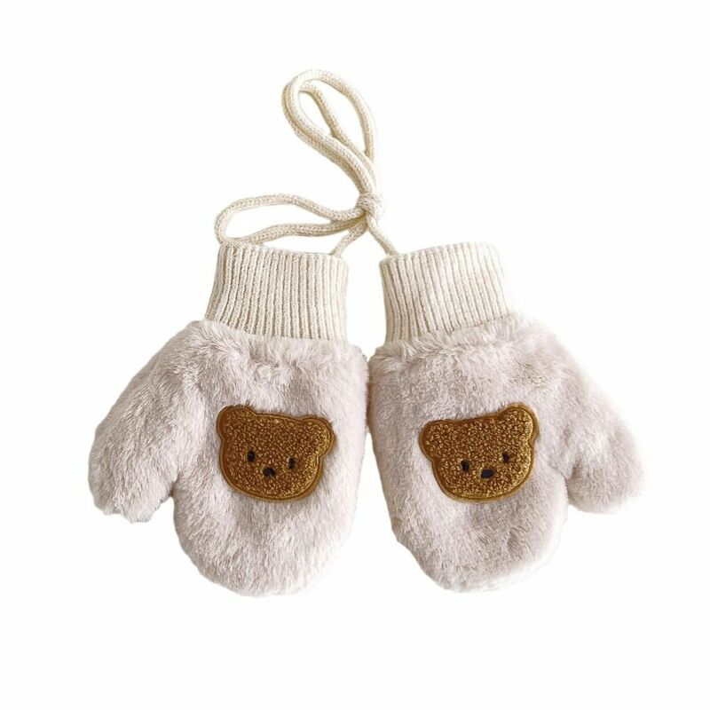 Śliczny niedźwiedź dziecko zimowe ciepłe rękawiczki 1-4Y zagęszczające zapobieganie zimno dzieci szyja wiszące rękawiczki pluszowe miękkie rękawiczki i rękawiczki