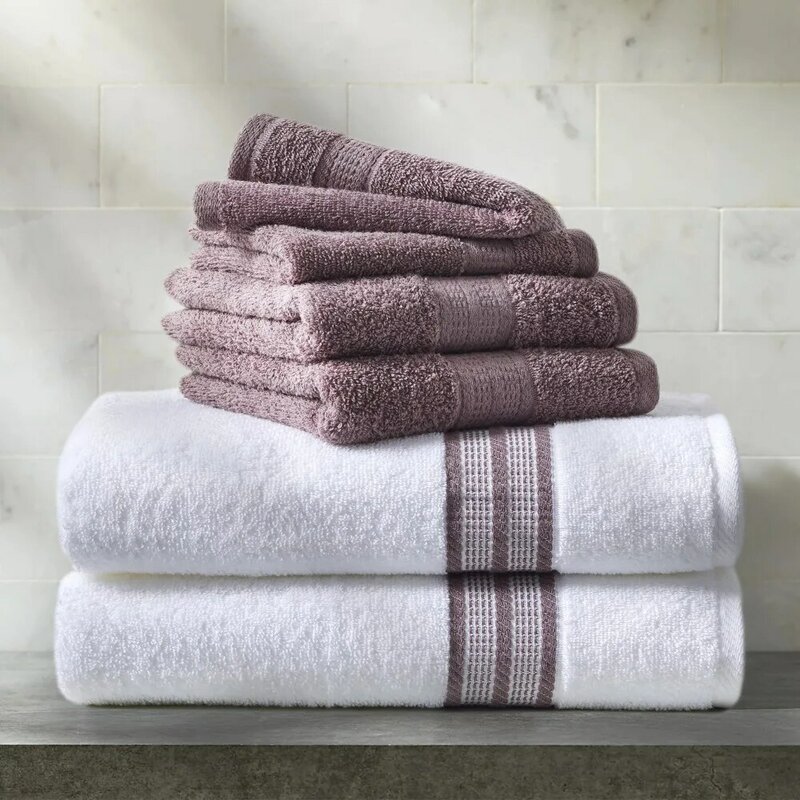 Better Homes & Gardens 6-Piece Bath Towel Set, Purple Solid/Stripe