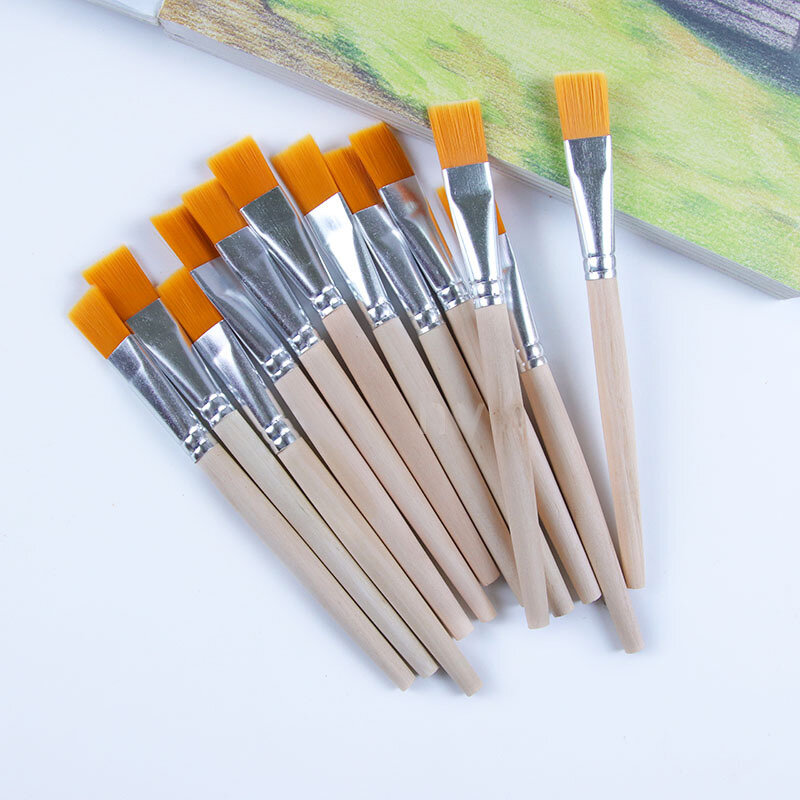 10 Pcs Nylon Hair Painting Brush Oil Watercolor Water Powder Propylene Acrylic Wooden Handle Paint Brushes School Art Supply