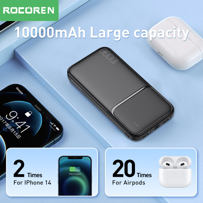 Rocoren Power Bank 10000mAh caricabatterie portatile batteria esterna PoverBank 10000 Powerbank a ricarica rapida per iPhone Xiaomi mi POCO