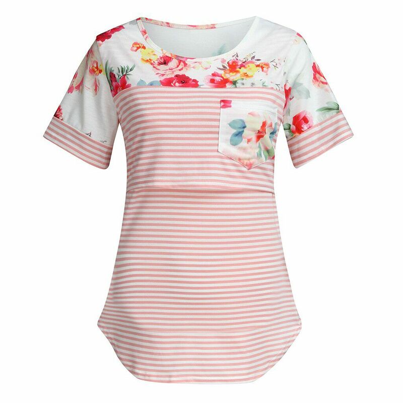 New pregnant women spring and autumn summer round neck color matching stitching loose short sleeve top T-shirt pregnant clothes