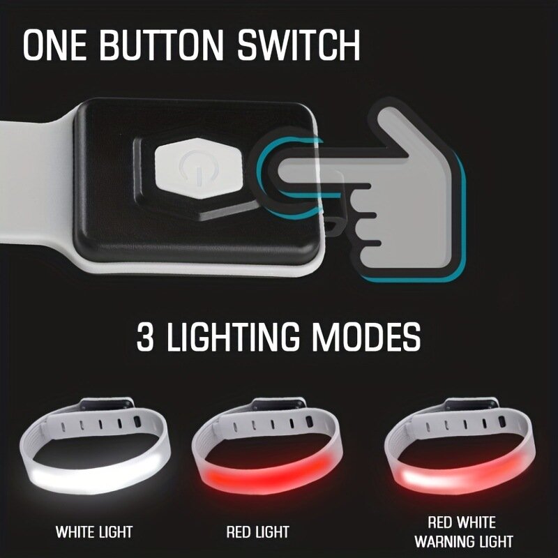Lampu pergelangan tangan COB multifungsi, lampu sinyal merah sepeda portabel luar ruangan USB C dapat diisi ulang lampu pergelangan kaki olahraga lari malam
