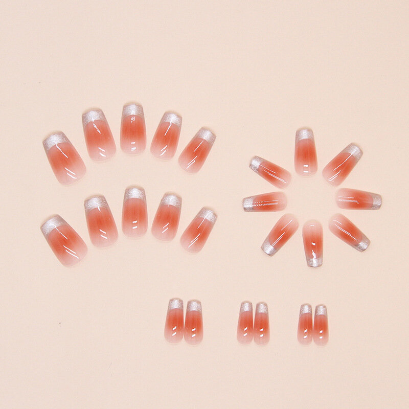 Puder Rouge Französisch Katzenauge falsche Nägel Mandel künstliche Nägel mit Kleber drücken auf tragbare einfache ins rosa Stiletto Nagels pitzen