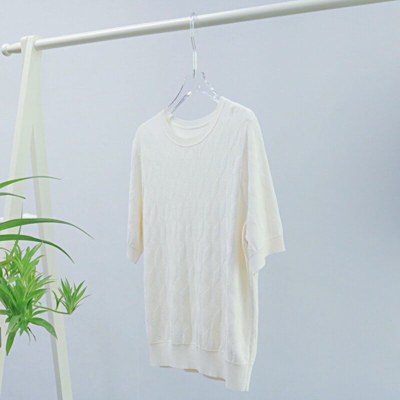 YG 2024 estate nuova moda maglione lavorato a maglia girocollo donna bianco semplice elegante casual a maniche corte pullover fondo maglia top