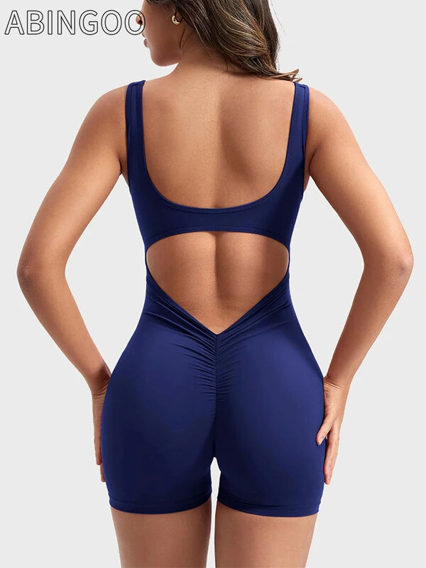 ABINGOO 2024 Summer New Shoulder Straps One-Piece Shorts Backless Slim Hip Lifting  Sports Jumpsuit Sexy Women's Yoga Jumpsuit
