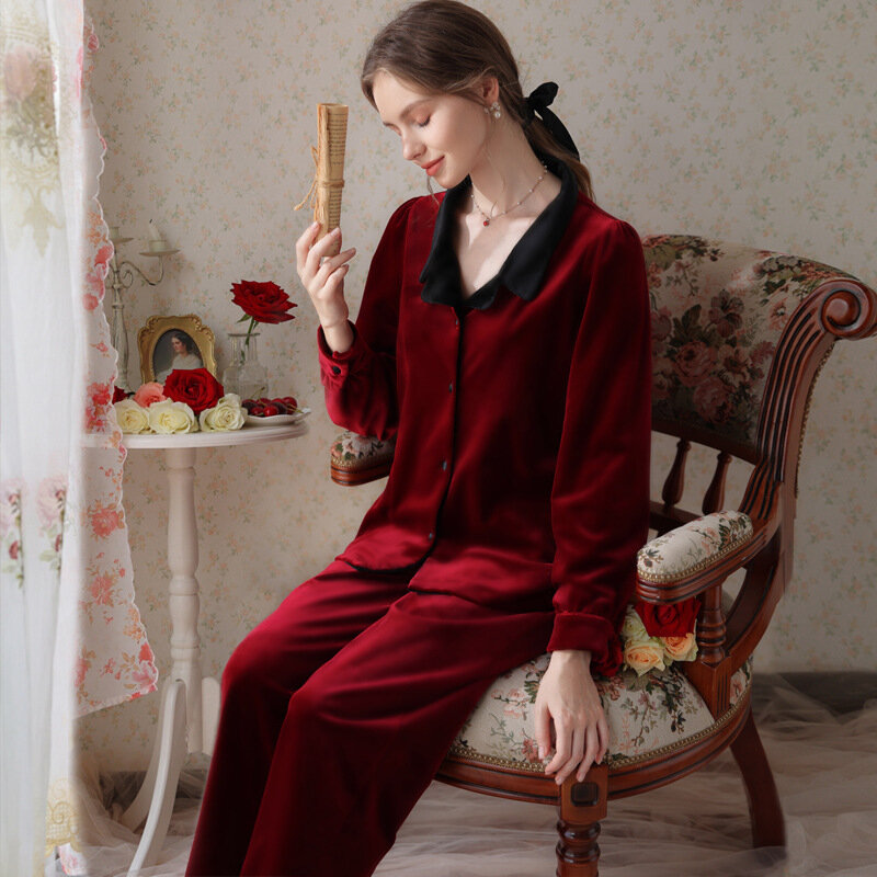 Осень/зима, простые брюки с длинным рукавом, плюшевая Пижама, бархатный комбинированный Пижамный костюм, домашняя одежда, Женская пикантная пижама из двух предметов