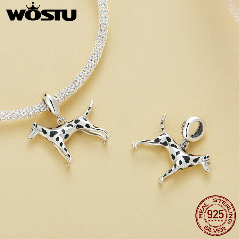 WOSTU – breloques pour chien en argent Sterling 925, perles en zircone, animaux, chien, bouledogue, adaptées aux pendentifs de Bracelet originaux