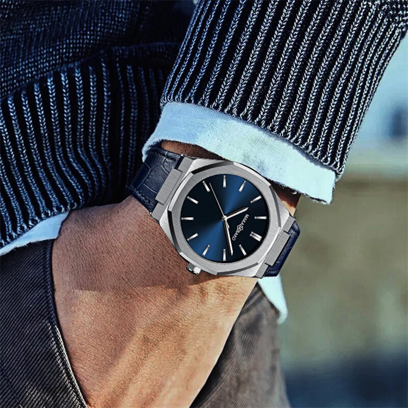 Мужские водонепроницаемые кварцевые часы с ремешком из натуральной кожи