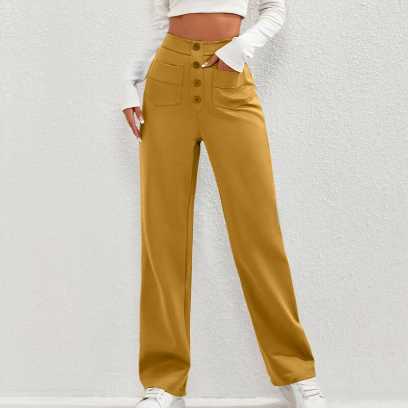 Pantalones informales de cintura alta para mujer, pantalones Cargo elegantes de cintura alta con bolsillos con detalle de botones, diseño de pierna ancha informal
