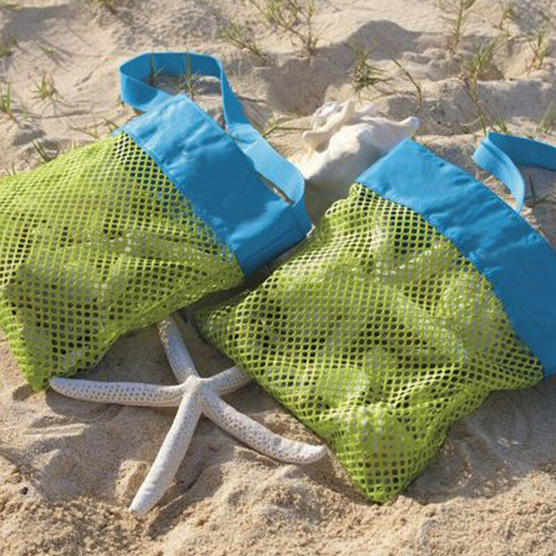 Tas mainan pantai bayi anak-anak, kantung jala mainan mengumpulkan penyimpanan pantai Tote jaring