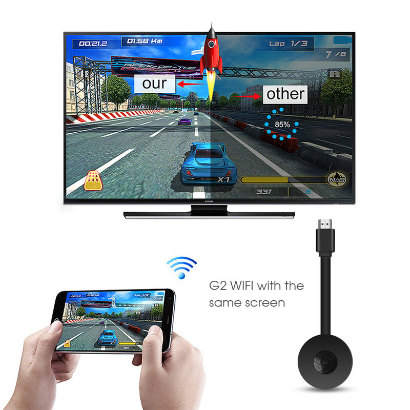 G2 Dongle EZcast TV pintar, Dongle layar tampilan stik TV 1080P kompatibel dengan HDMI untuk ponsel IOS Android mendukung Smart TV