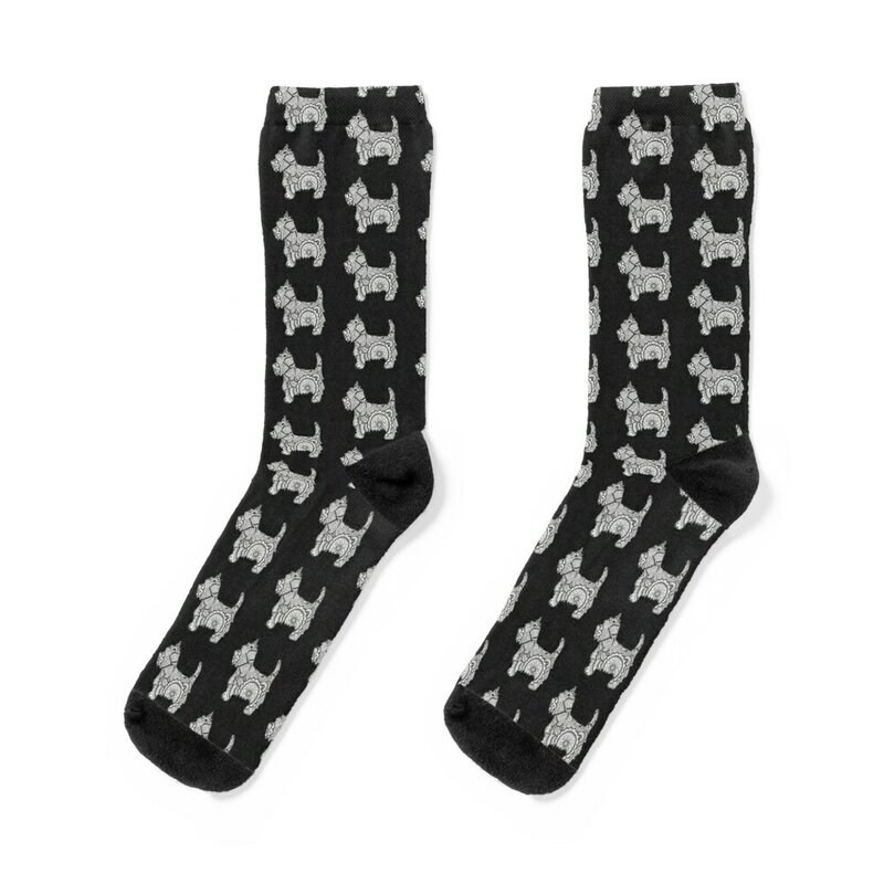 Westie-Chaussettes chaudes Zentangle pour hommes et femmes, bas de Noël, noir et blanc, hiver