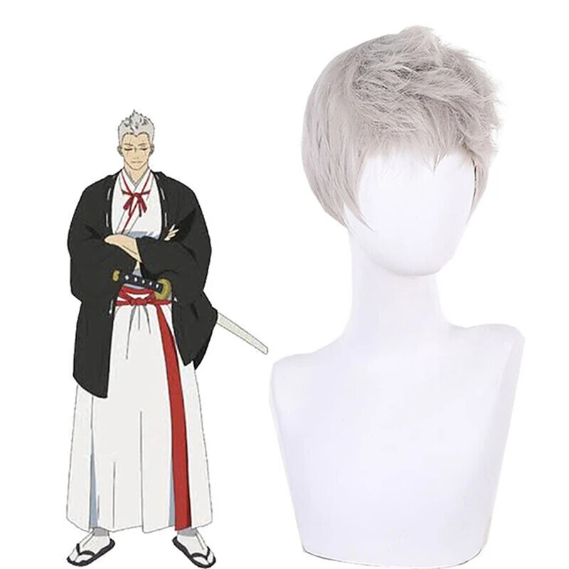 HelS1 Paradise-Perruques de cosplay grises courtes, Jigokuraku CHRISTada, Asaemon Shion, perruques de fête, 20cm