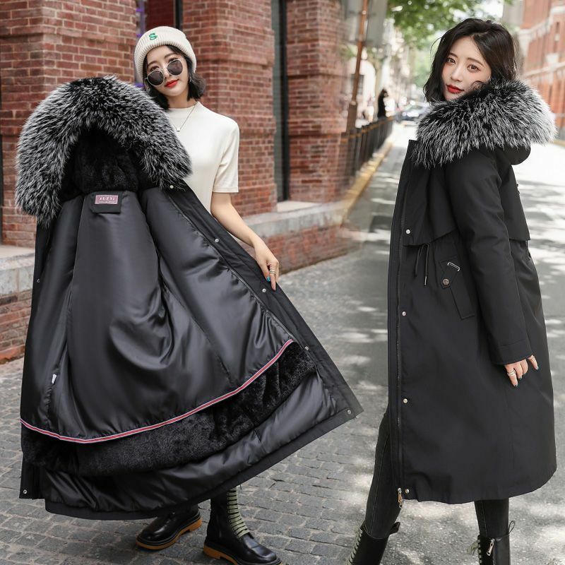Koreańska 2023 jesień długi wzór damskie kurtki zimowe 2023 intensyfikacja pas w zimowym płaszczu damski duży rozmiar zimno