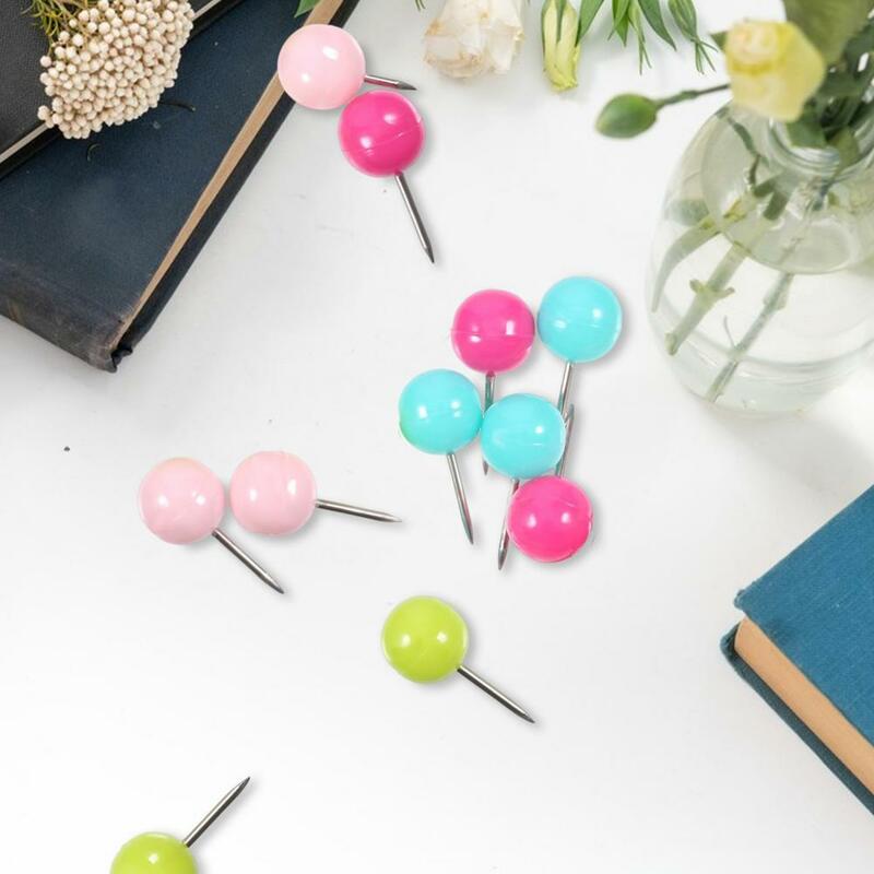 100Pcs Multi-Color Map Push Pins Round Head with Stainless Point Multi-Color Thumbnail Design Map Push Pins for Office School