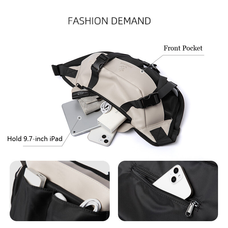 Bolsa de ombro masculina com estilinete transversal, iPad Zip, impermeável, estilista, bolsa de peito esportiva diária para ciclismo, alta qualidade, tendência