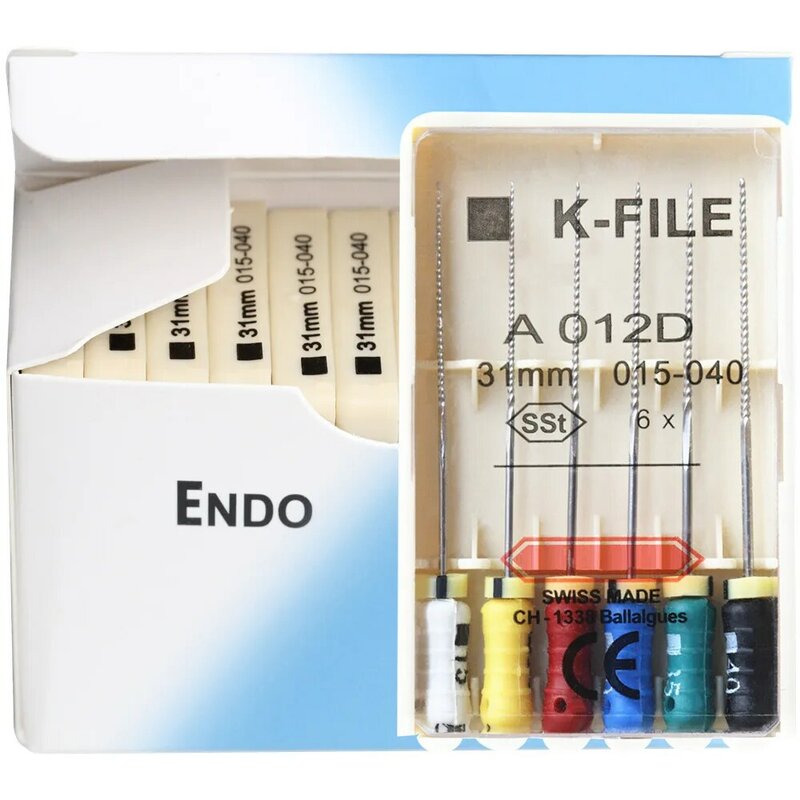 Arquivos K de aço inoxidável para canal radicular, instrumentos endodônticos para laboratório de dentista, ferramentas endodônticas, Endo, aço inoxidável, 21mm, 25mm, 31mm, 10 embalagens por caixa