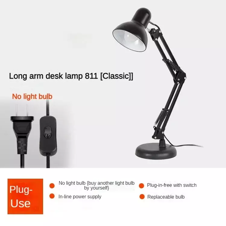 Lámpara de escritorio LED de brazo largo de estilo americano, protección ocular de trabajo, luz adicional telescópica plegable enchufable para transmisión en vivo
