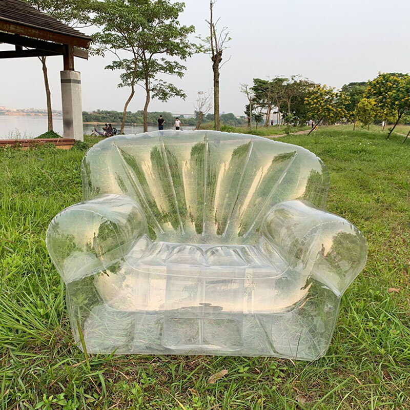 Kursi Berjemur Sofa Tiup Transparan PVC Kursi Santai Rumah Mebel Teras Luar Ruangan Kursi Malas Berbentuk Kipas Kemah Pantai