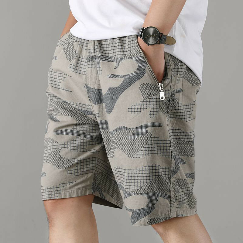 Summer Camouflage Cargo Short Man sottile abbigliamento da lavoro in cotone allentato Casual Home Shorts pantaloni per uomo elastico in vita pantaloncini dritti maschili