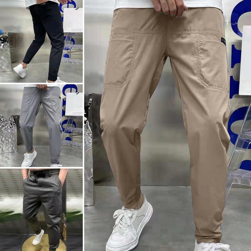 Pantalones de chándal informales para hombre, ropa de secado rápido de alta elasticidad, ajustados y elegantes, de seda de hielo