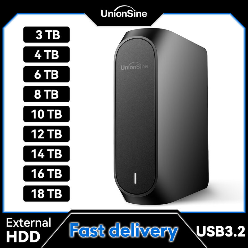 UnionSine-Disco Rígido Externo, Compatível com PC, Área de Trabalho, Laptop, Mac, Xbox One, PS4, TV, USB, 3,5 ", 4TB, 6TB, 8TB, 10TB, 12TB, 18TB, 3,5"