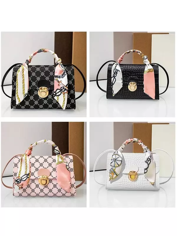 Tote with Scarf Bag Summer PU Leather Printing Shoulder Crossbody Cell Phone Square Bag for Women