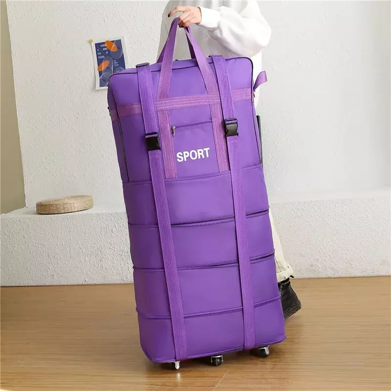 Waterproof Travel Bag Large-capacity Telescopic Airline Check-in Bag with Wheel Folding Luggage Storage Pack for Men and Women