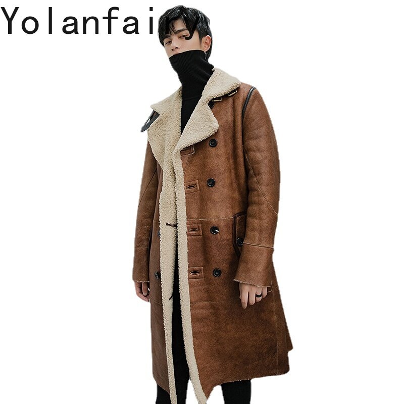 Pakaian musim dingin pria baru 2023 mantel bulu alami pria mantel terintegrasi wol kulit domba asli jaket bulu pria panjang Medium pakaian luar F