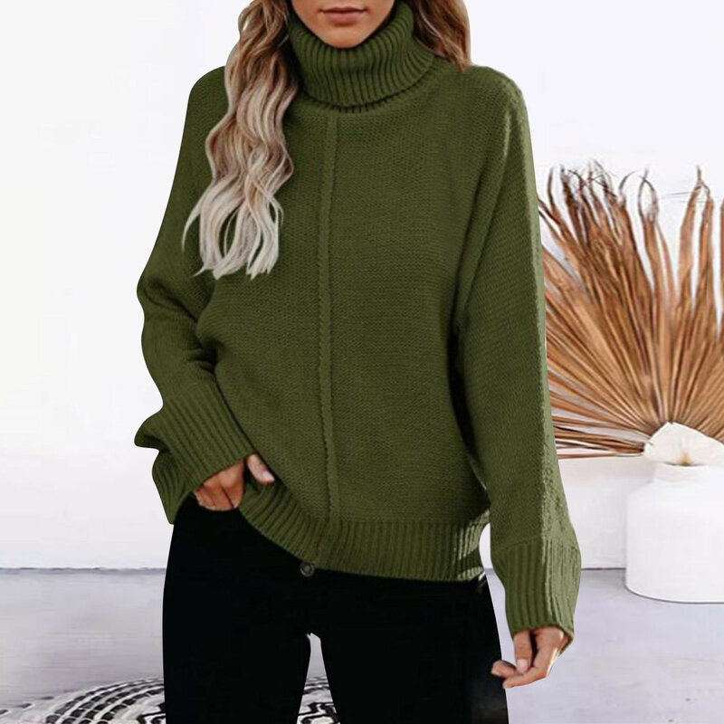 Knitted Turtleneck Women Autumn Winter New Sweaters Long Sleeve Casual Oversize Pullover Pure Color Knit Jumper Tops