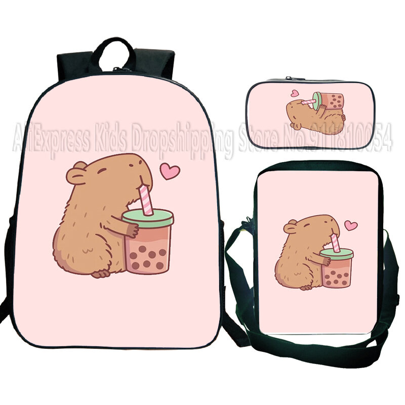 My Spirit Animal Cartoon Backpack for Children, Capybara Primary School Schoolbag, Anime Mochila de alta qualidade, saco impermeável, 3 peças