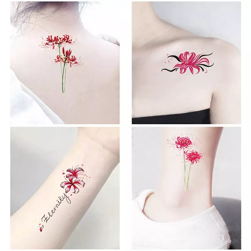 20pcs tatuaggi temporanei fiori rossi adesivi e decalcomanie tatuaggi da donna e Body Art tatuaggio finto impermeabile Temporaire Tatouage