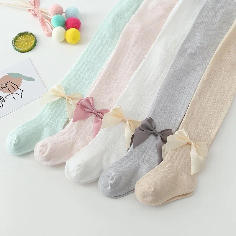 Summer Infant Girls Hollowing out Pantyhose Soft Breathable Mesh Bow toddlerTights Princess Babys Kids Anti-mosquito Leggings