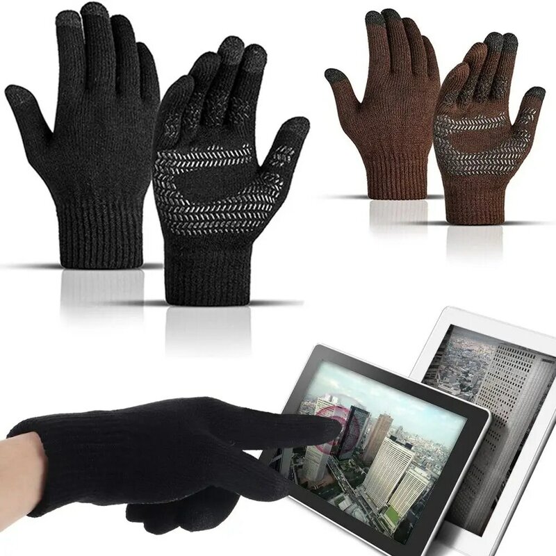 Antiskid Driving Cycling Winter Gloves Knitted Outdoor Thick Full Finger Gloves Non-slip Rubber Winter Gloves Cashmere Knitted