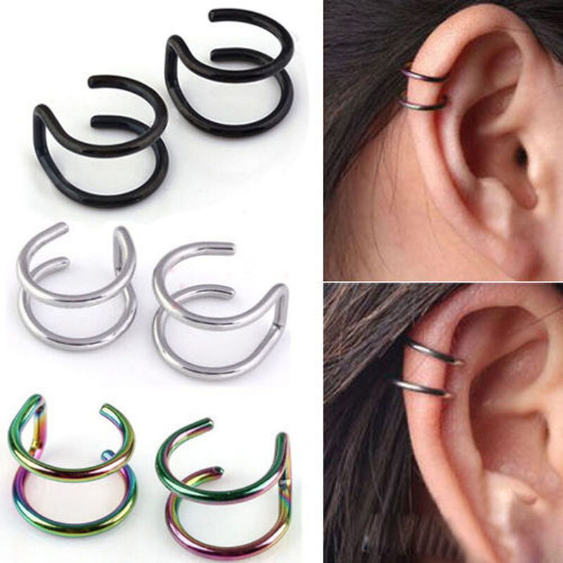 2 sztuk/zestaw Punk proste klips do ucha kolczyki kolczyki dla kobiet moda biżuteria Clip-on kolczyki non-piercing Ear Cuff Eardrop
