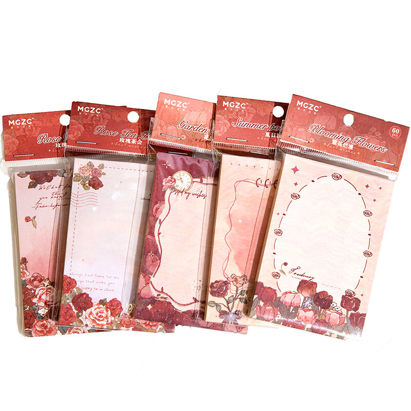 60Pcs Memo Note Rose Material Collage Backing Paper Writing Supplies Book Decorative DIY Background Scrapbook 100*69MM