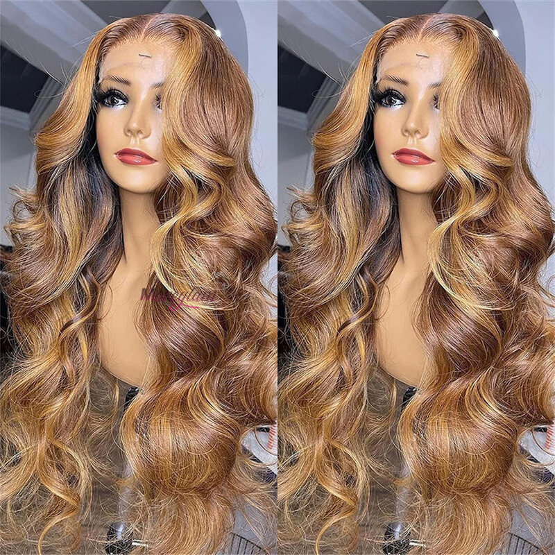 Blonde Highlight Wig 13x4 Lace Frontal Wigs For Black Women 180% Density Body Wave Human Hair Wigs Malaysian Remy Human Hair
