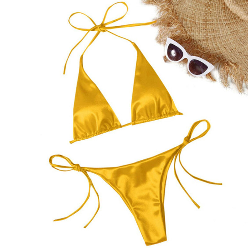 Conjunto de Bikini Bandeau Bandage para mujer, traje de baño brasileño de realce, ropa de playa Sexy, Bikini con aros