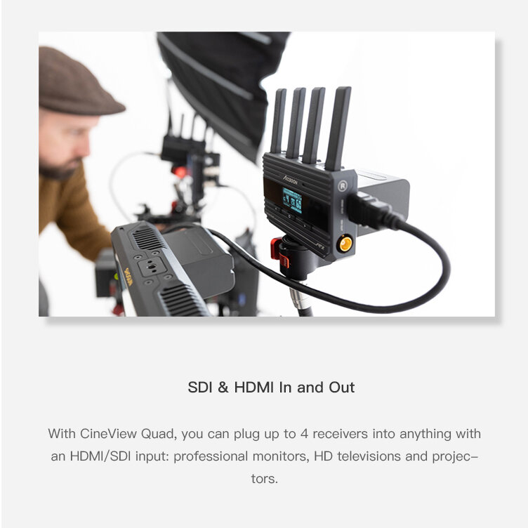 Sdi hdmi drahtloses Video übertragungs system 0,06 s accselon cineview quad innovativ für nahtloses Filmemachen 150m