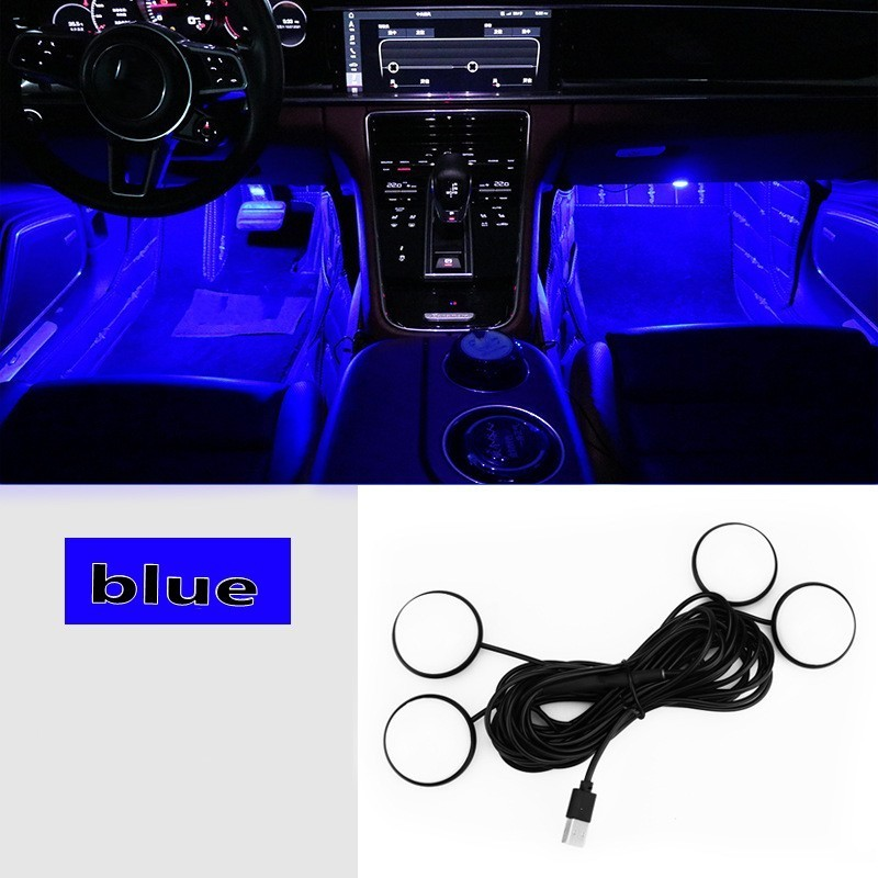 Interior do carro LED Luzes Ambientais, Pé Atmosfera Decoração Lâmpada, Ice Blue Star Bulb, USB Night Light, 4 em 1