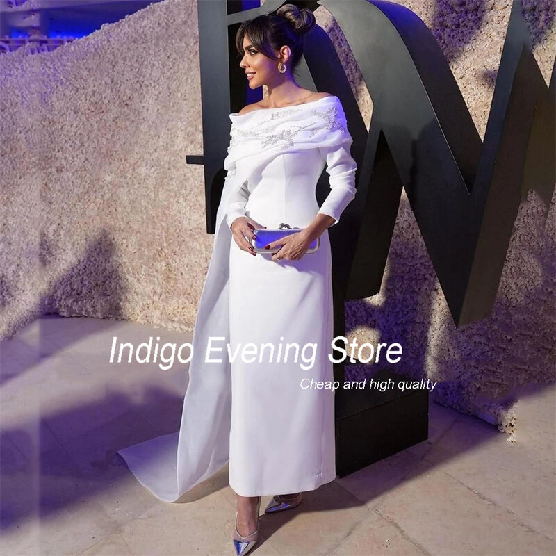 Вечернее платье-Русалка цвета индиго, платье до щиколотки с открытыми плечами и длинным рукавом для выпускного вечера