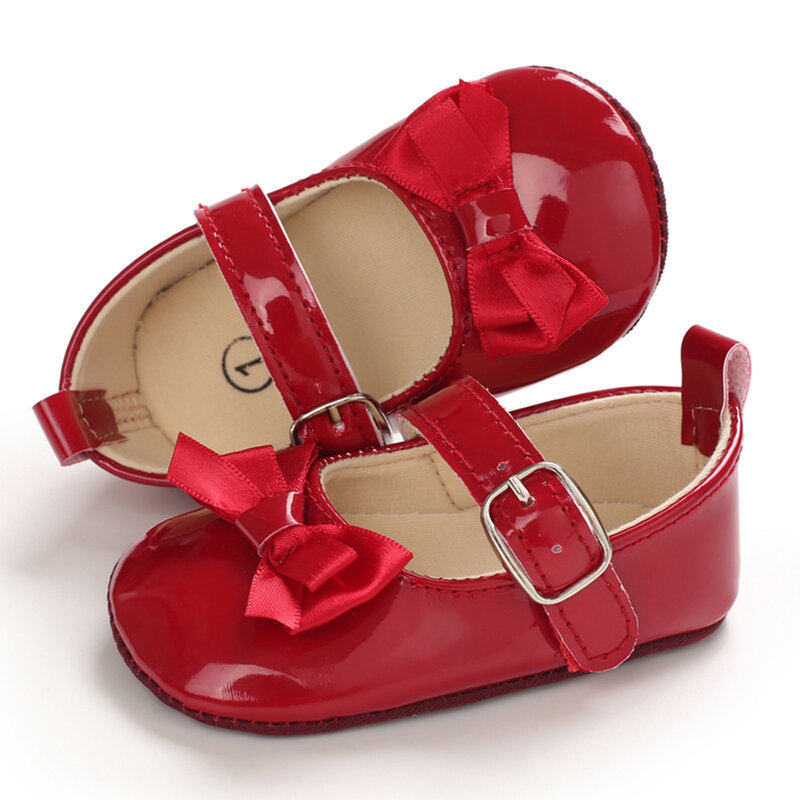 Zapatos de primeros pasos para niñas pequeñas, calzado de princesa para caminar, con lazo, Princesa, cuna, PU, accesorios de fotografía