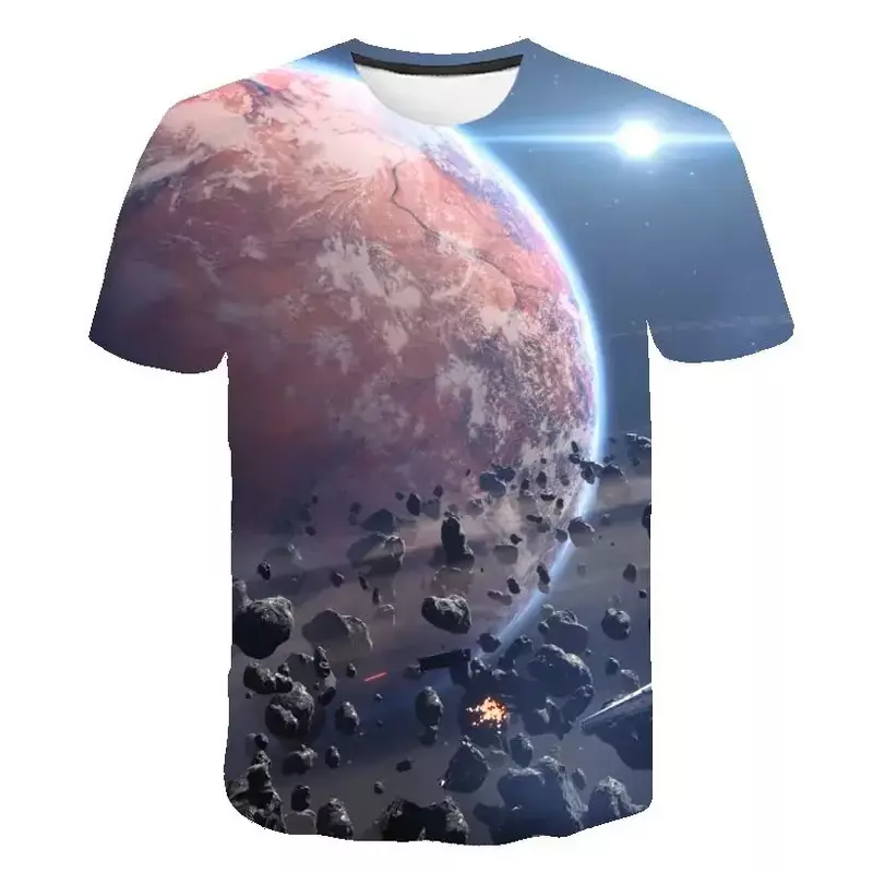 Camiseta de manga curta masculina, estampada em 3D, estampa galáxia roxa, moda interessante, top casual, venda criativa, verão, novo estilo