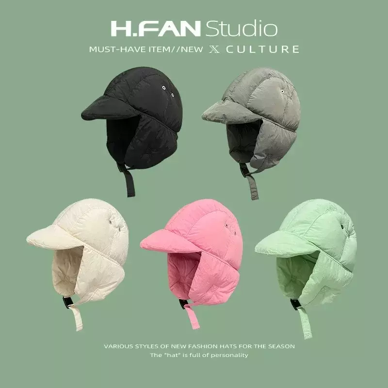 Sombreros voladores de protección auditiva para hombres y mujeres, sombrero de bombardero cálido para montar y esquiar al aire libre, versión coreana, moda Retro, Invierno