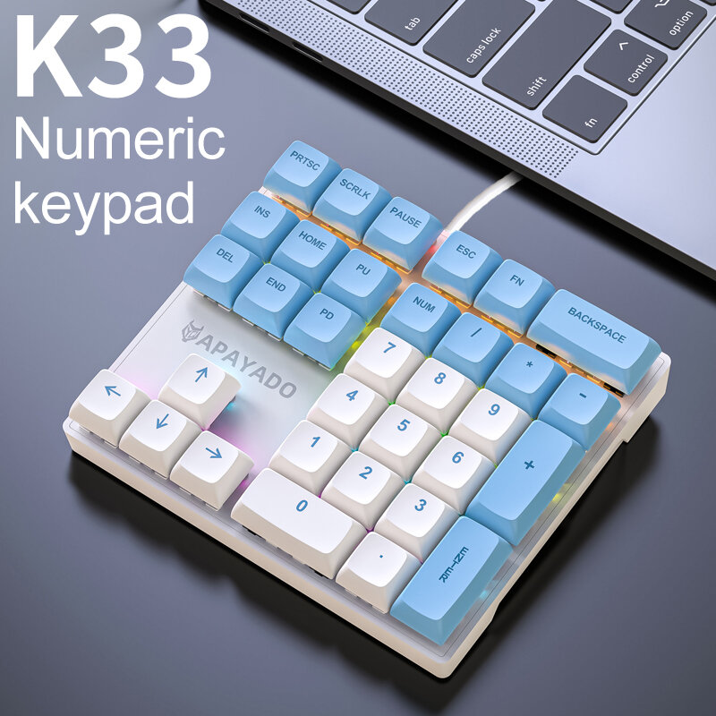 Wired Mechanical 33-Key Numeric Keypad with Multi-Color Lights Shaft Suitable for Finance, Business Keypad Laptop Keyboard